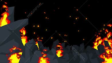 Evil abstract animation, Apocalyptic hell background, Fire flames on spooky wilderness,
