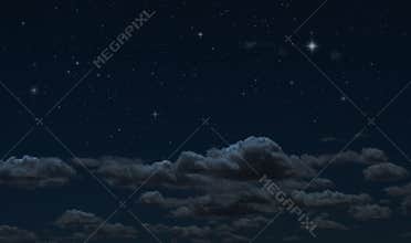 Night starry sky and clouds. Moonlight dark background and stars in the sky