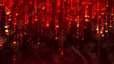 Valentines Day motion background with falling down glittering hearts.