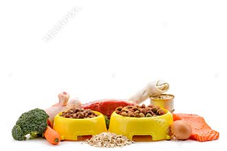 Dog wet food and kibbles