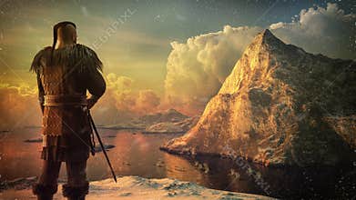 Viking warrior and ships