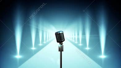 Microphone on blue stage with lights Video