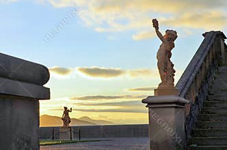Sunset at Biltmore Estate Terrace statues, Asheville NC