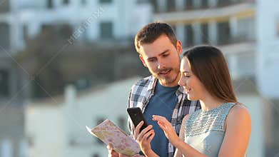 Amazed tourists finding booking offer