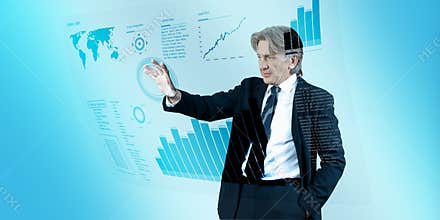 Businessman navigating interface in future