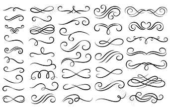 Swirl ornament stroke. Ornamental curls, swirls divider and filigree ornaments vector illustration set