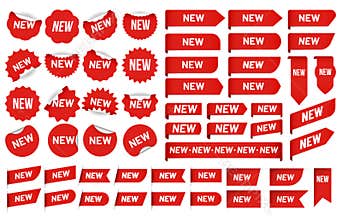 New label sticker. Newest angle tag, sales banner badge stickers and new tags vector set