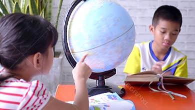 Children`s learning about geography.