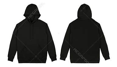 Pullover black hoodie in front and back view
