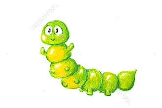 Isolated green cute crayon caterpillar