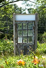 Old Wooden Door in Daylily Garden