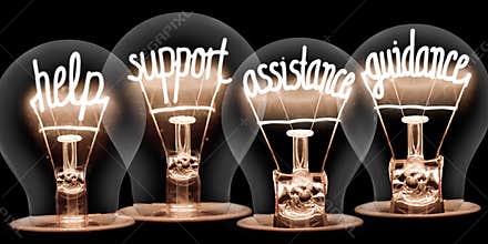 Light Bulbs with Help and Support Concept