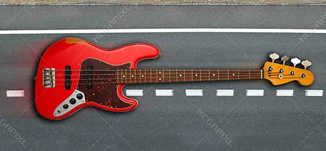 Red bass guitar