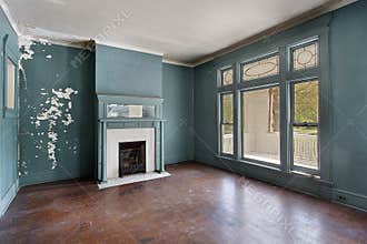 Living room in old abandoned home