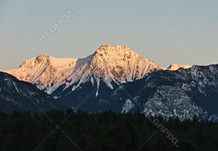 Rocky Mountains range at sunset in british columbia canada in spring