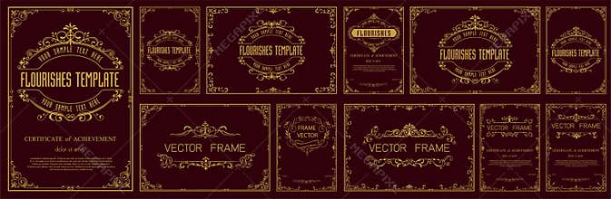 Set of Decorative vintage frames and borders set,Gold photo frame with corner