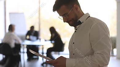 Stressed anxious businessman speaker feel nervous afraid before speech