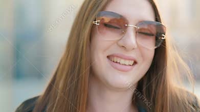 Woman smiling amused gorgeous brunette lady