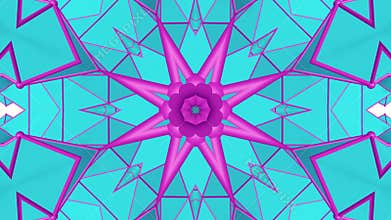 Turquoise purple kaleidoscope pattern. abstract looped. 3d rendering