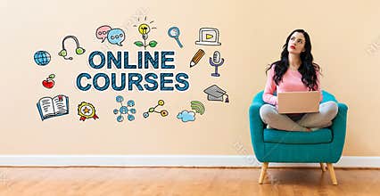 Online courses  with woman using a laptop