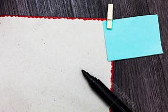 Design business concept Empty copy space modern abstract background White page red borders marker clothespin holds