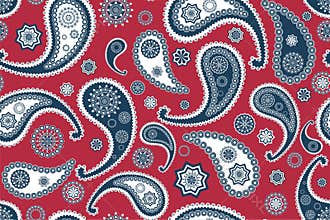 Retro seamless oriental red paisley vector pattern