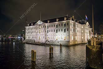 AMSTERDAM, NETHERLANDS - DECEMBER 28, 2017: VOC-ship East Indiaman the Amsterdam and The National Maritime Museum Het Scheepvaart
