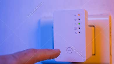 Cinemagraph of blinking signal connection status led lights in WiFi repeater