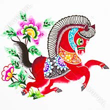 Horse,color paper cutting. Chinese Zodiac.