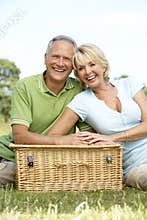 Mature couple having picnic in countryside