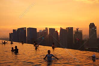 People Swimming in Sky Pool of Marina Bay Sands