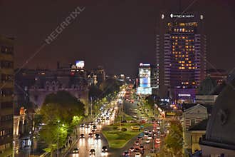 Bucharest night scene with Magheru boulevard and Intercontinental hotel.