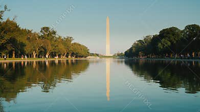 4K video: Washington Monument with reflection in water. Washington, DC