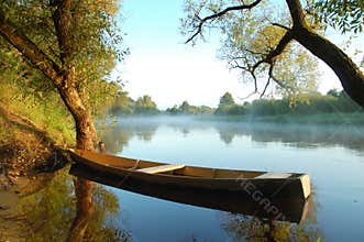 Beautiful river and yellow boat