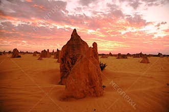 Image shows Pinnacles at sunset in Western Australia