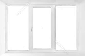 White plastic triple door window isolated on white background.
