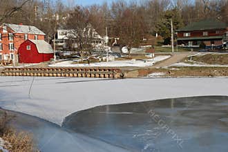 Vergennes vermont frozen lake and red house
