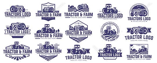 Collection of Tractor and farm logo template, vector set, vector pack