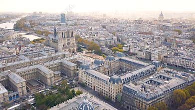 Aerial view of Notre Dame de Paris Cathedral