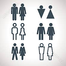 Toilet indicating signs. Vector men and women WC directional sign