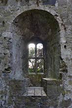 Double arched window in castle ruin