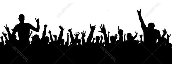 Rock concert silhouette. A crowd of people at a party. Cheerful crowd silhouette. Party people, applaud