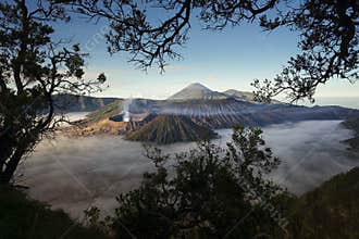 Bromo volcano mountain landscape in a morning with mist, East Java, Indonesia