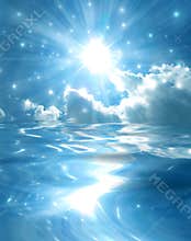 Sparkling star over blue lake