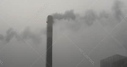 4k fumes billow from industry chimney,energy generation pipe with smoke.