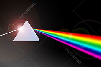 Prism refracting light beam to colors