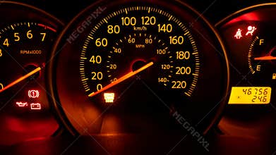 Motion of dark dashboard in the car