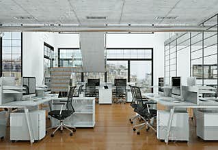 Modern home office interior design 3d Rendering