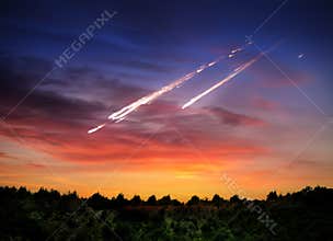 Falling meteorite, asteroid, comet on Earth. Elements of this image furnished by NASA.