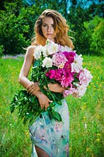 Lady with summer flowers